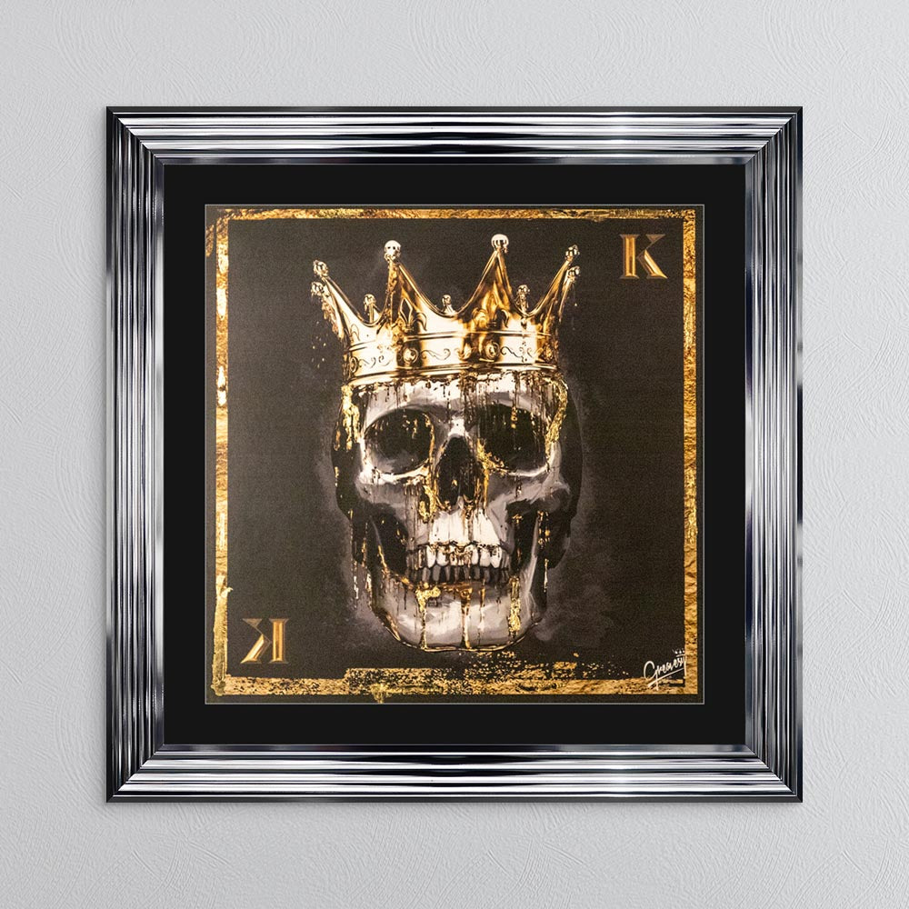Skull King with Gold Foil Embellishment - with Black Mount Framed Wall Art