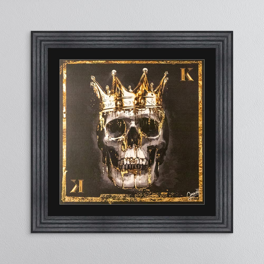 Skull King with Gold Foil Embellishment - with Black Mount Framed Wall Art