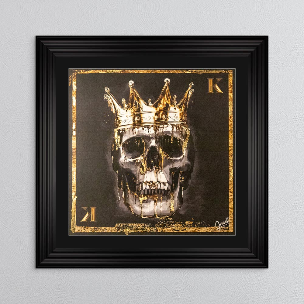 Skull King with Gold Foil Embellishment - with Black Mount Framed Wall Art