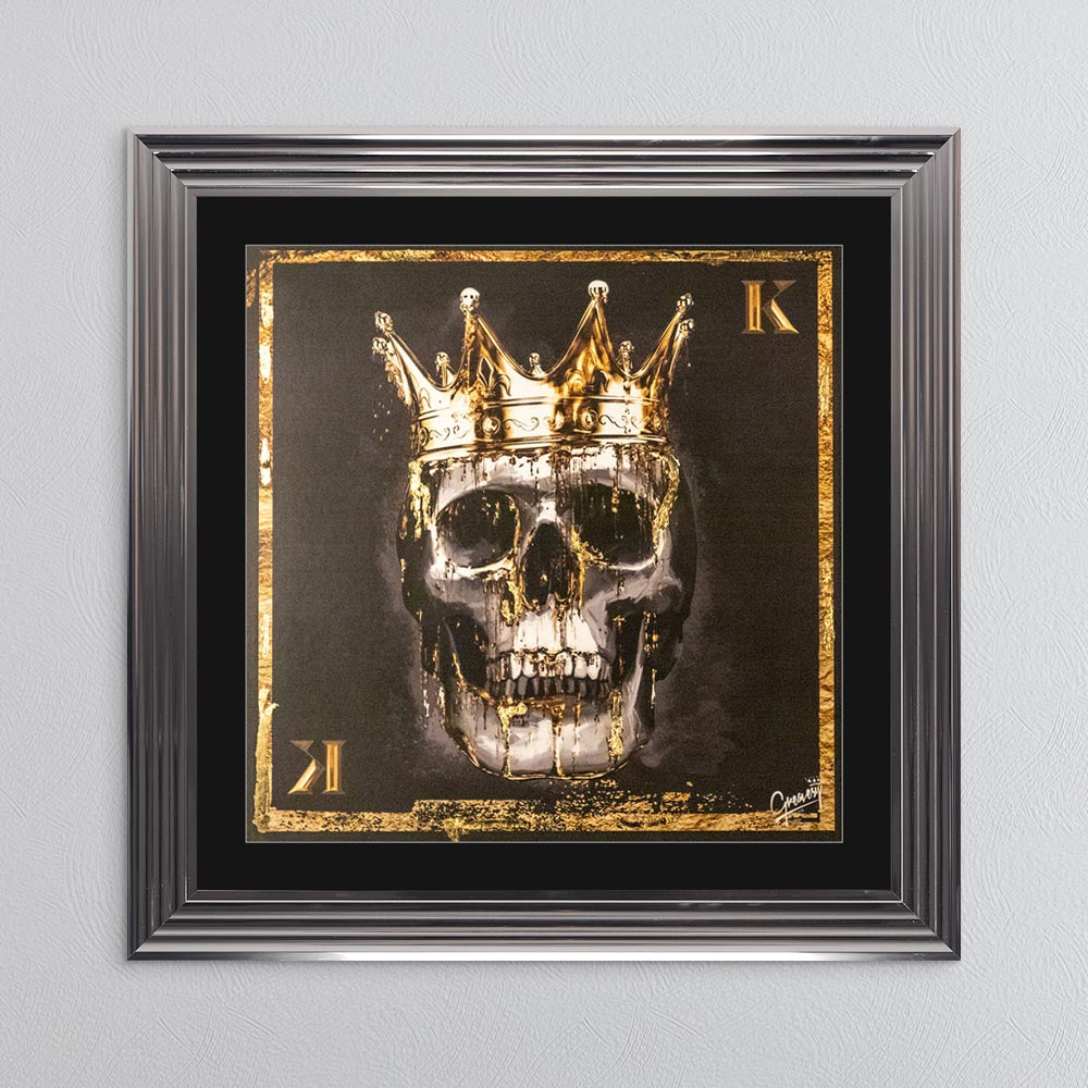 Skull King with Gold Foil Embellishment - with Black Mount Framed Wall Art