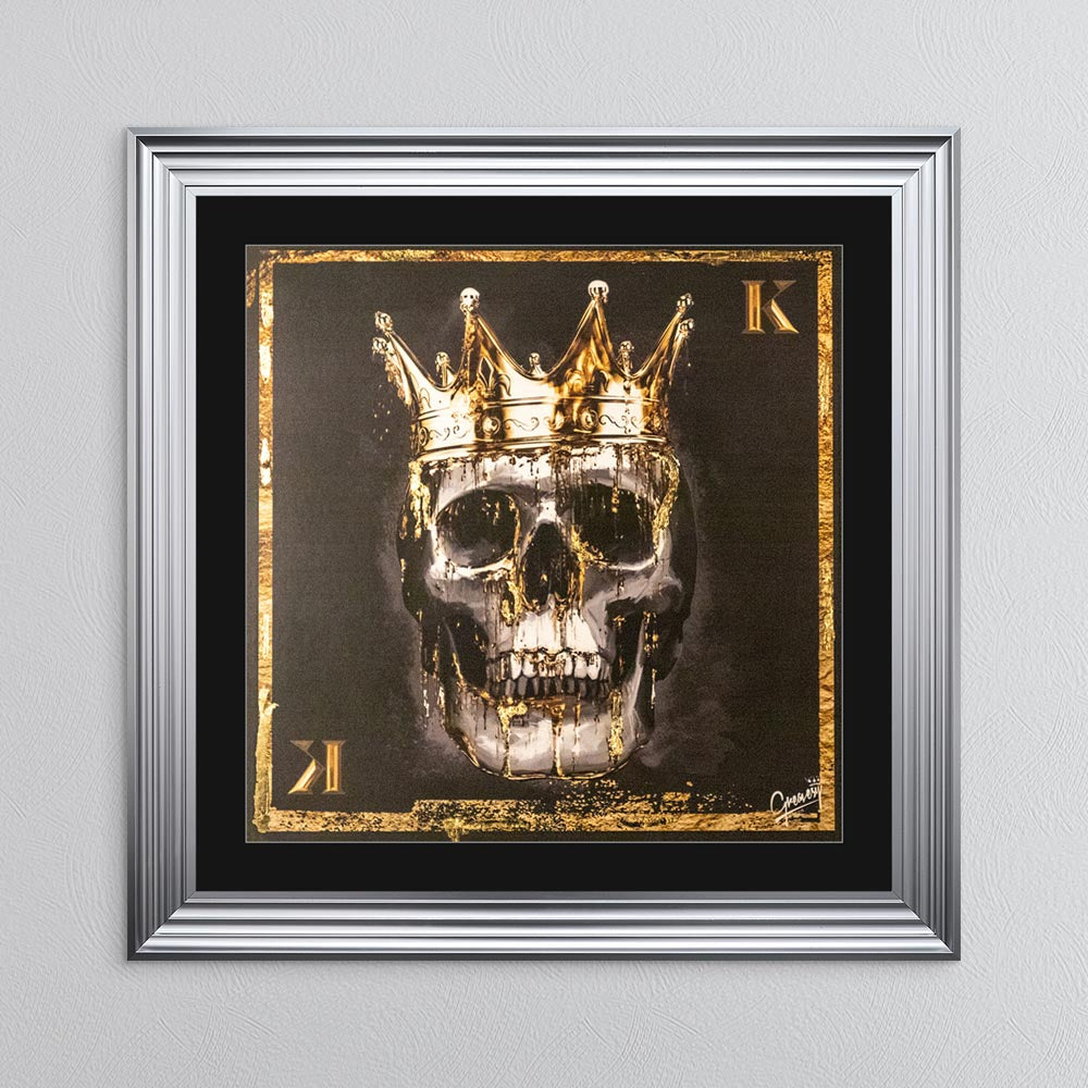 Skull King with Gold Foil Embellishment - with Black Mount Framed Wall Art