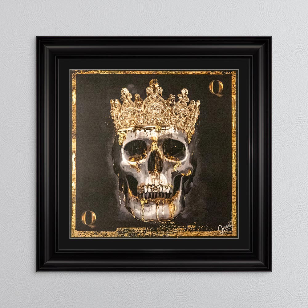 Skull Queen with Gold Foil Embellishment - with Black Mount Framed Wall Art
