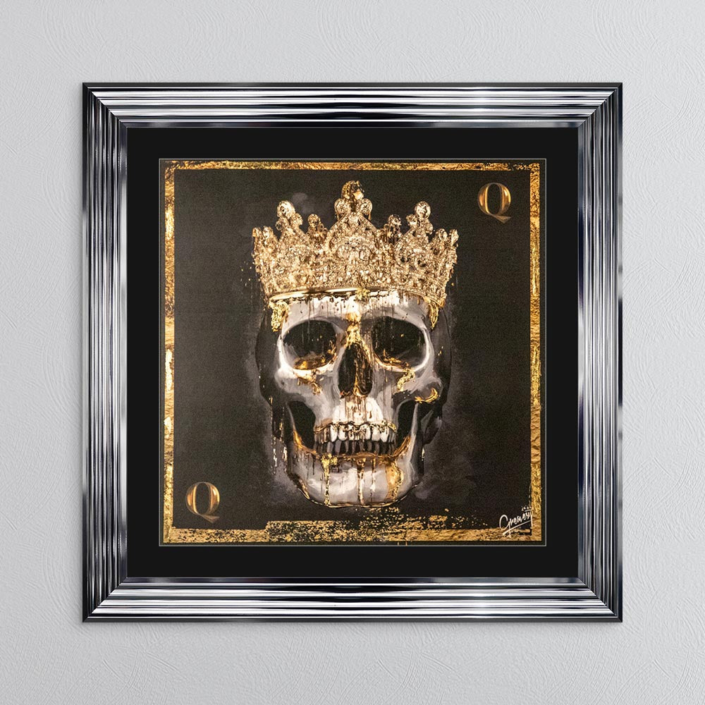 Skull Queen with Gold Foil Embellishment - with Black Mount Framed Wall Art