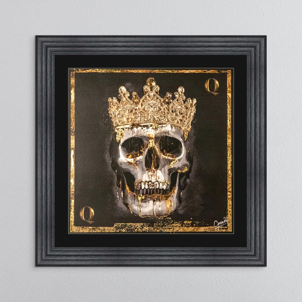 Skull Queen with Gold Foil Embellishment - with Black Mount Framed Wall Art