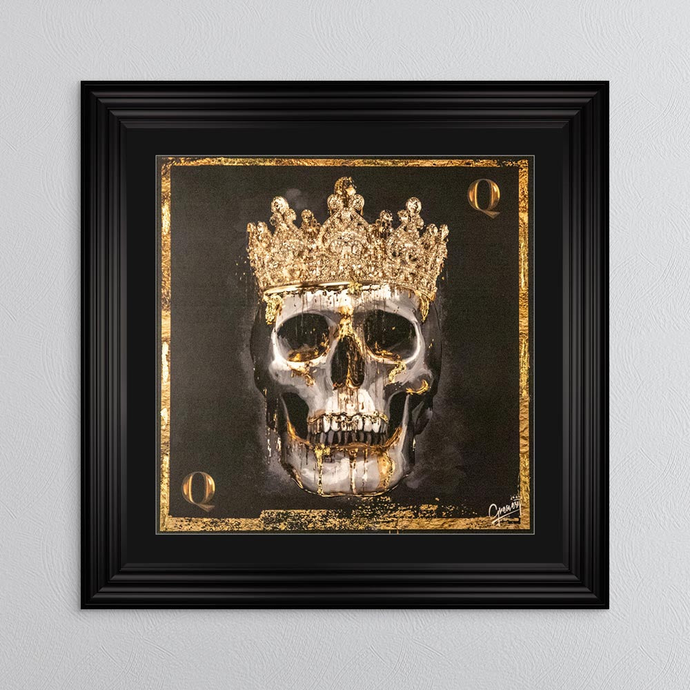 Skull Queen with Gold Foil Embellishment - with Black Mount Framed Wall Art