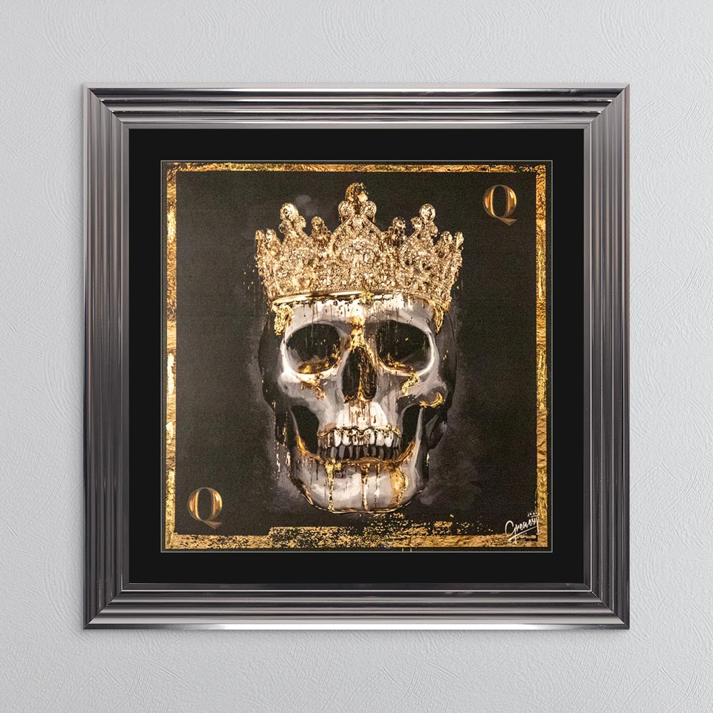 Skull Queen with Gold Foil Embellishment - with Black Mount Framed Wall Art