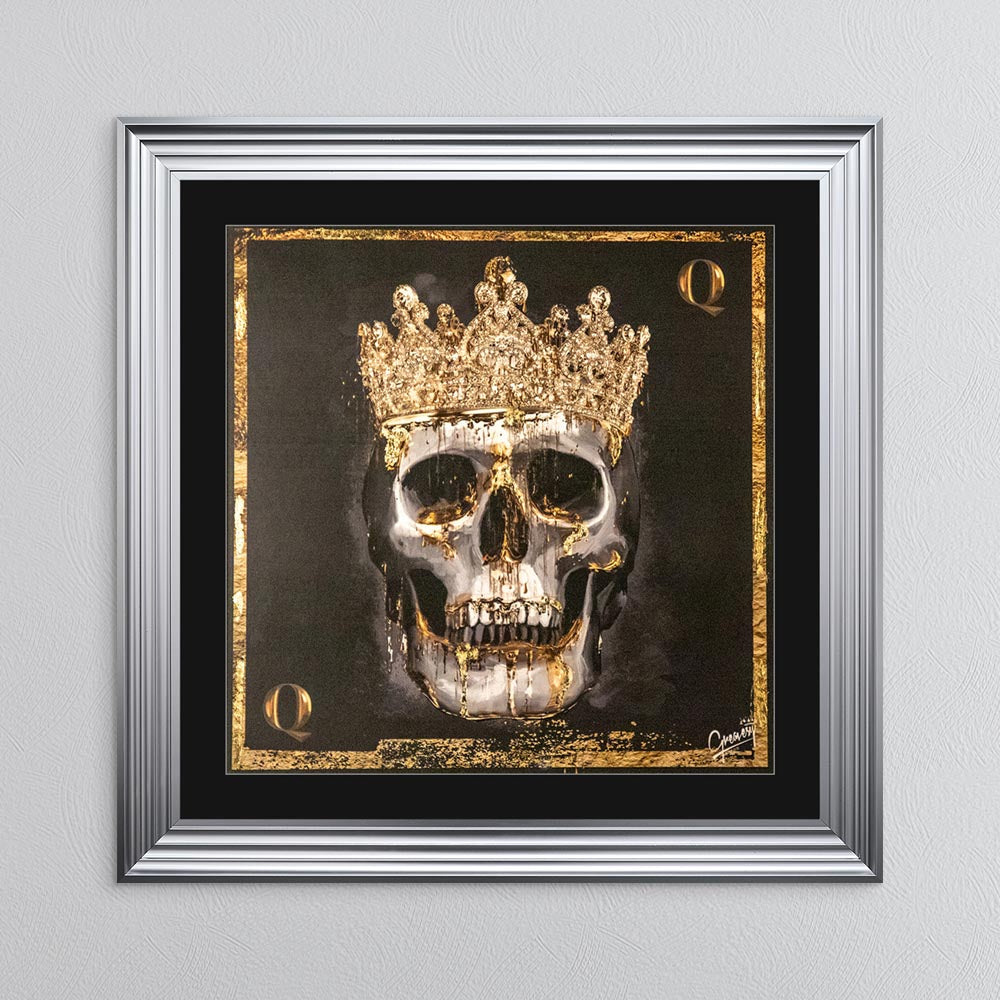 Skull Queen with Gold Foil Embellishment - with Black Mount Framed Wall Art