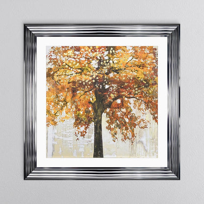 Solo Orange Tree with Gold Foil Embellishment with White Mount Framed Wall Art