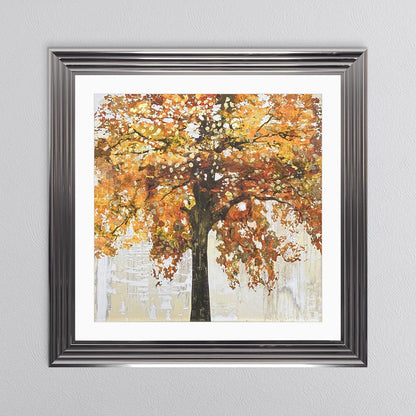 Solo Orange Tree with Gold Foil Embellishment with White Mount Framed Wall Art