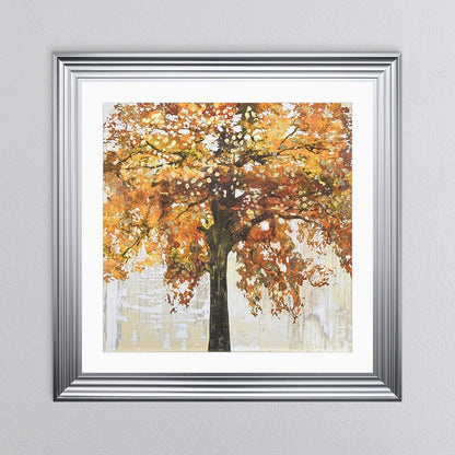 Solo Orange Tree with Gold Foil Embellishment with White Mount Framed Wall Art