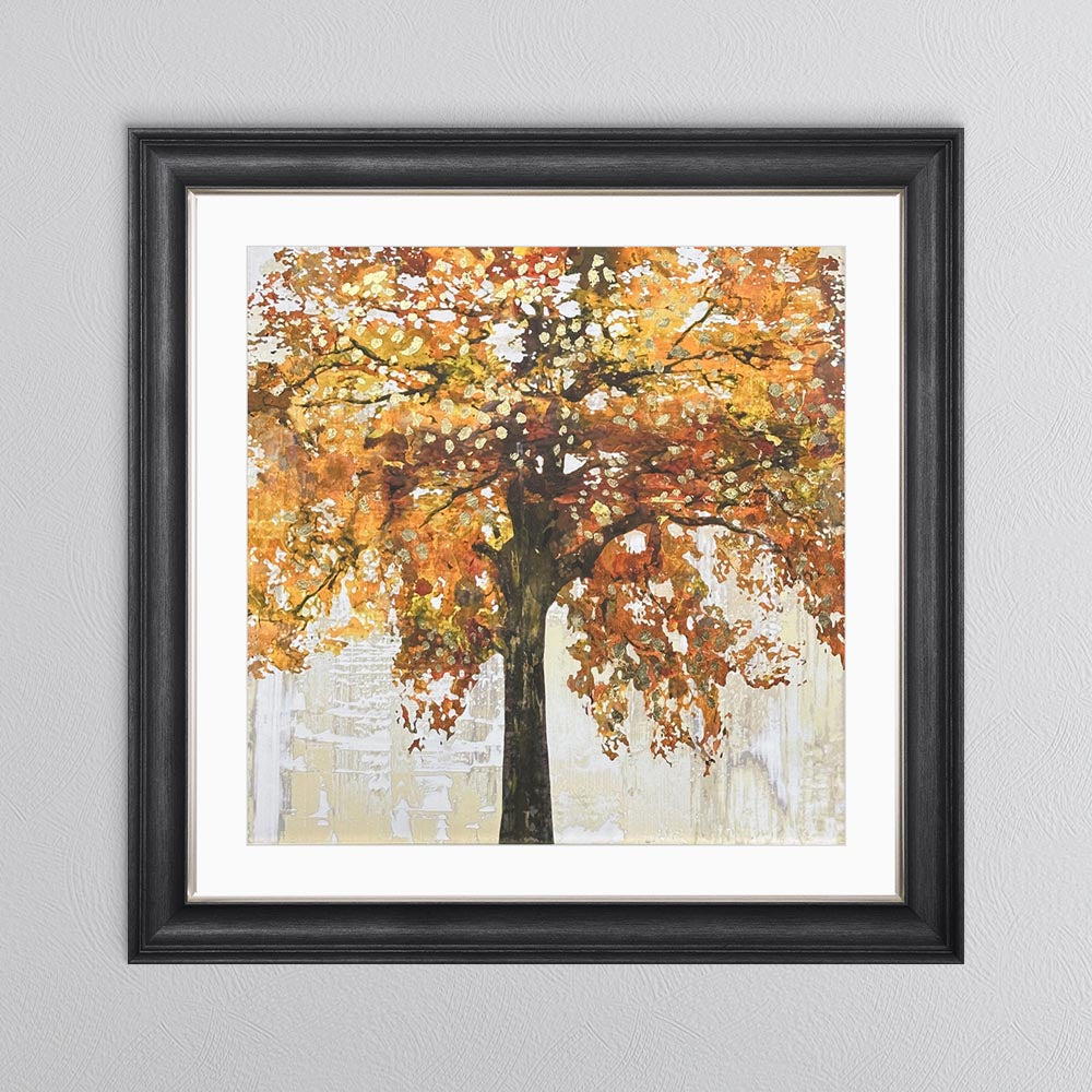 Solo Orange Tree with Gold Foil Embellishment with White Mount Framed Wall Art