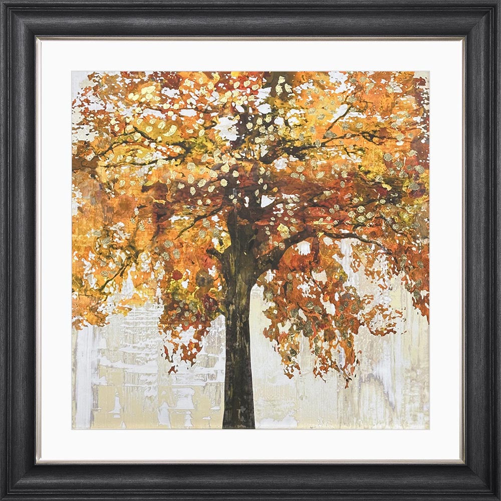 Solo Orange Tree with Gold Foil Embellishment with White Mount Framed Wall Art