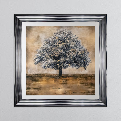 Stately Gold Tree with Gold Foil Embellishment with White Mount Framed Wall Art