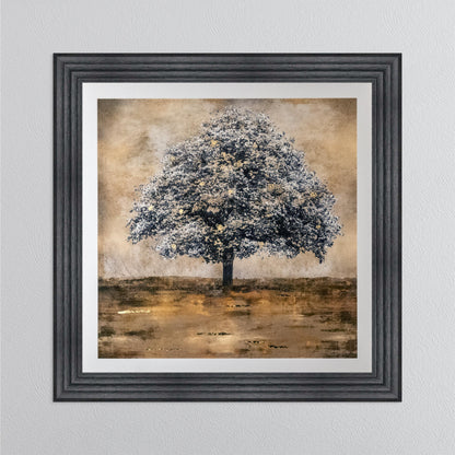 Stately Gold Tree with Gold Foil Embellishment with White Mount Framed Wall Art