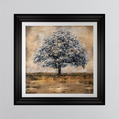 Stately Gold Tree with Gold Foil Embellishment with White Mount Framed Wall Art