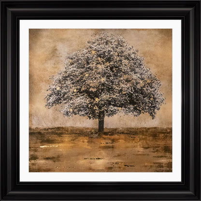 Stately Gold Tree with White Mount Framed Wall Art