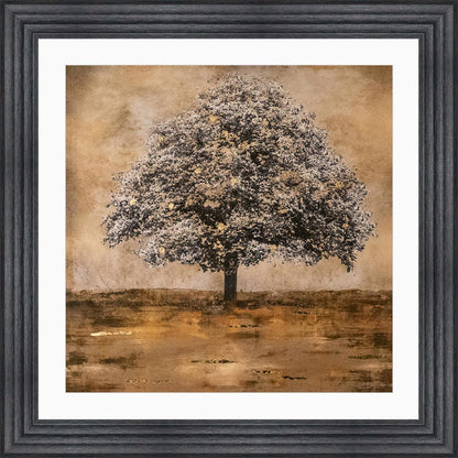 Stately Gold Tree with White Mount Framed Wall Art