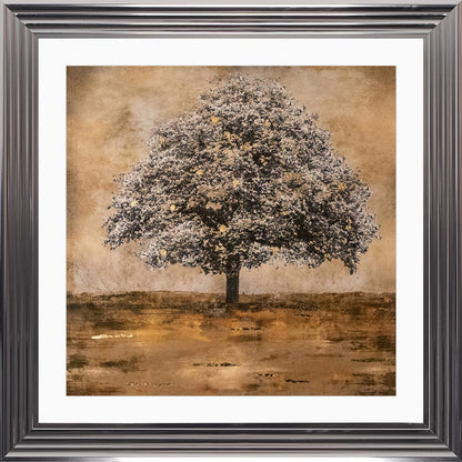 Stately Gold Tree with White Mount Framed Wall Art