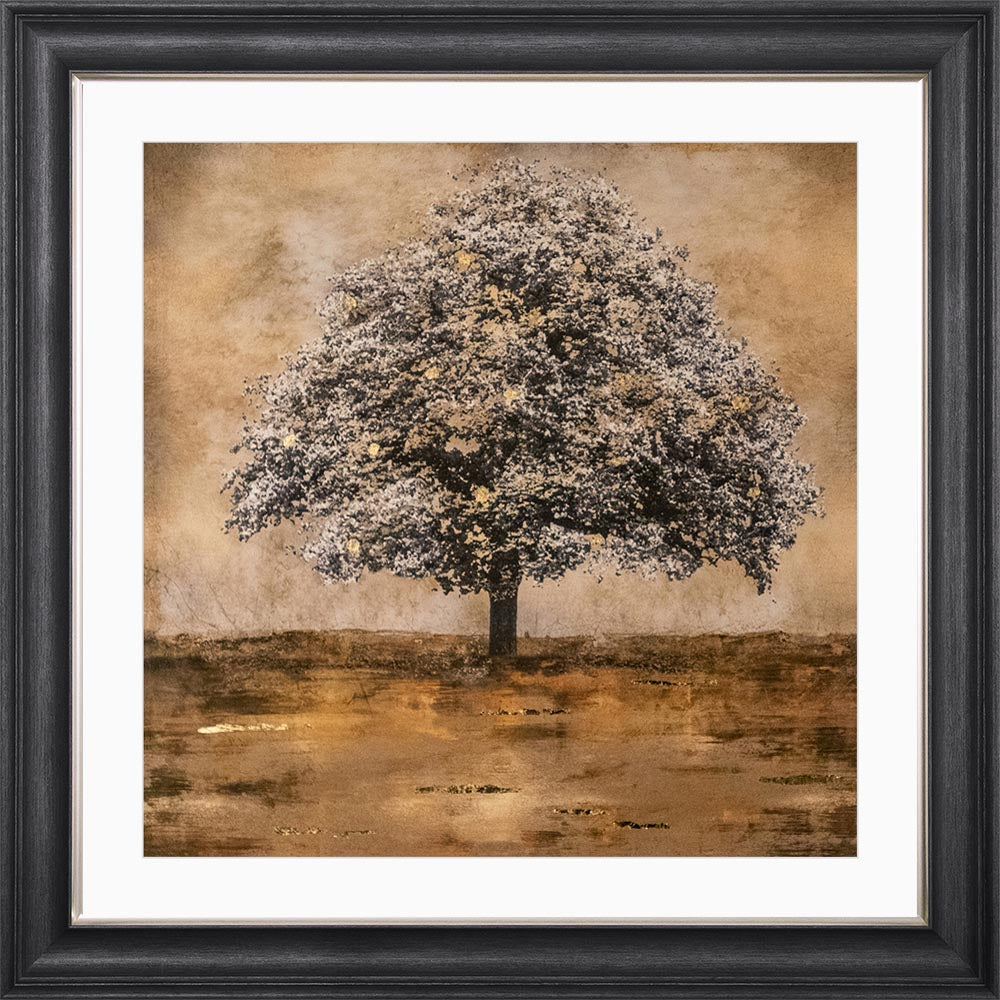 Stately Gold Tree with White Mount Framed Wall Art