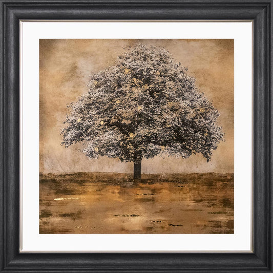 Stately Gold Tree with White Mount Framed Wall Art