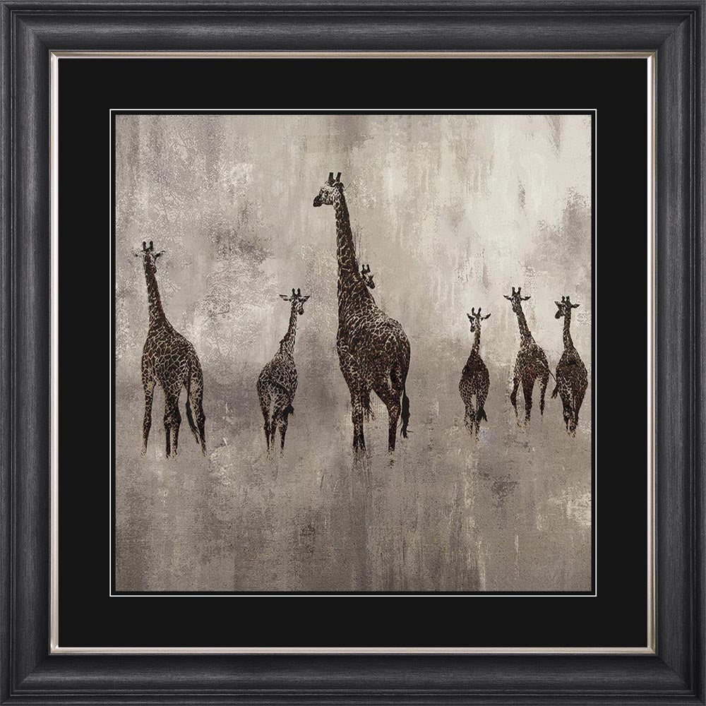 Giraffes On The Move with Black Mount Framed Wall Art