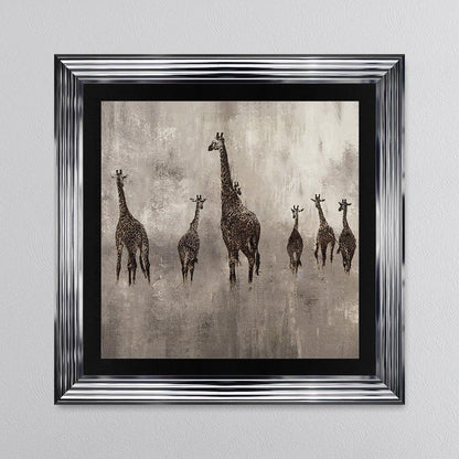 Giraffes On The Move with Black Mount Framed Wall Art