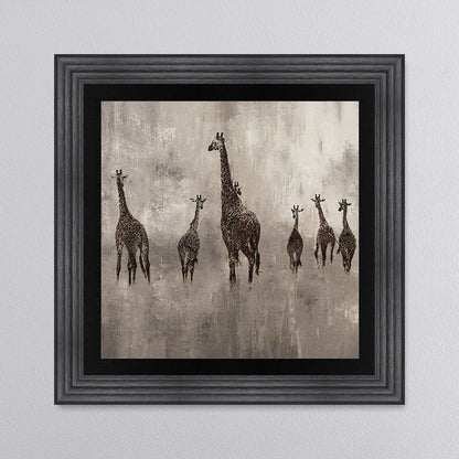 Giraffes On The Move with Black Mount Framed Wall Art