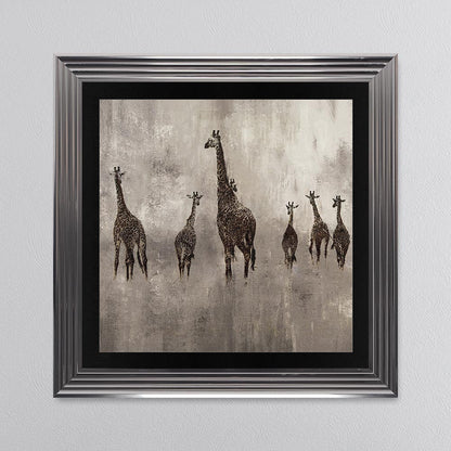 Giraffes On The Move with Black Mount Framed Wall Art