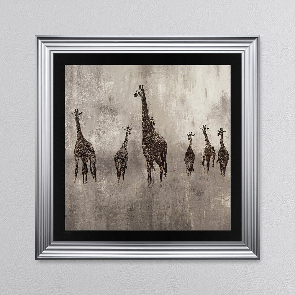 Giraffes On The Move with Black Mount Framed Wall Art