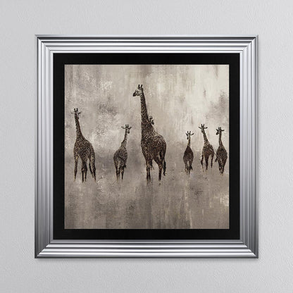 Giraffes On The Move with Black Mount Framed Wall Art