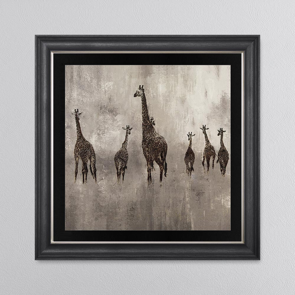 Giraffes On The Move with Black Mount Framed Wall Art
