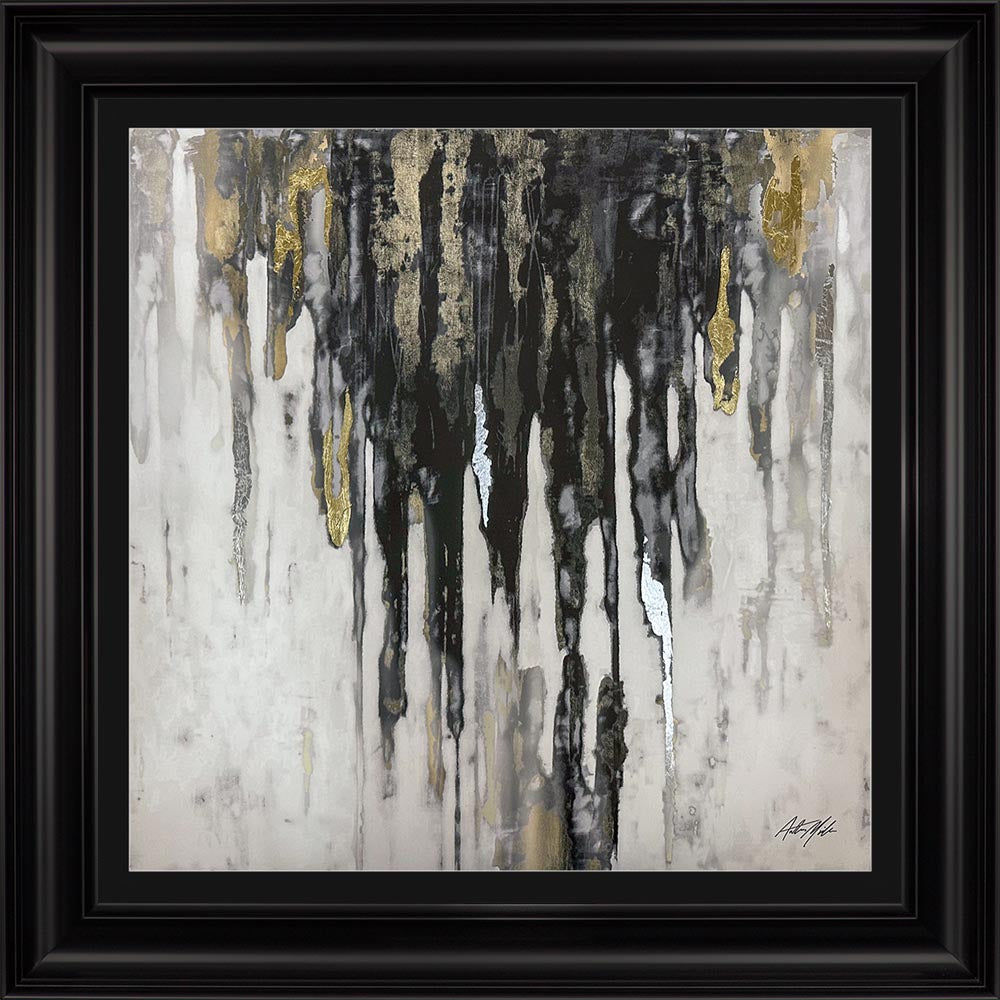 Abstract Black & Gold Dripping Keys No. 1 with Black Mount Framed Wall Art