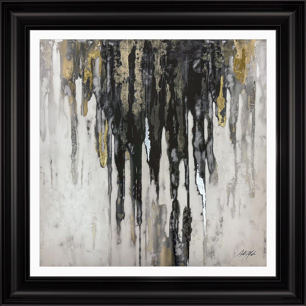 Abstract Black & Gold Dripping Keys No. 1 with White Mount Framed Wall Art