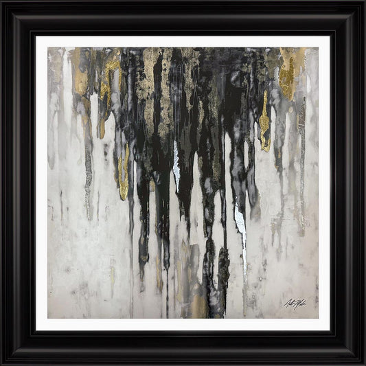 Abstract Black & Gold Dripping Keys No. 1 with White Mount Framed Wall Art