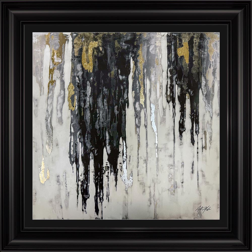 Abstract Black & Gold Dripping Keys No. 2 with Black Mount Framed Wall Art