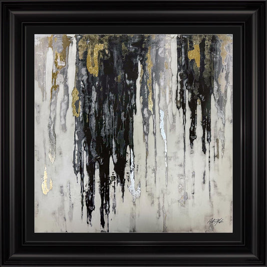 Abstract Black & Gold Dripping Keys No. 2 with Black Mount Framed Wall Art