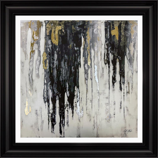 Abstract Black & Gold Dripping Keys No. 2 with White Mount Framed Wall Art