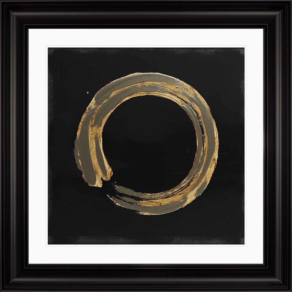 Gold Zen Circle On Black 1 with White Mount Framed Wall Art