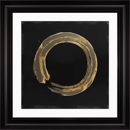 Gold Zen Circle On Black 1 with White Mount Framed Wall Art