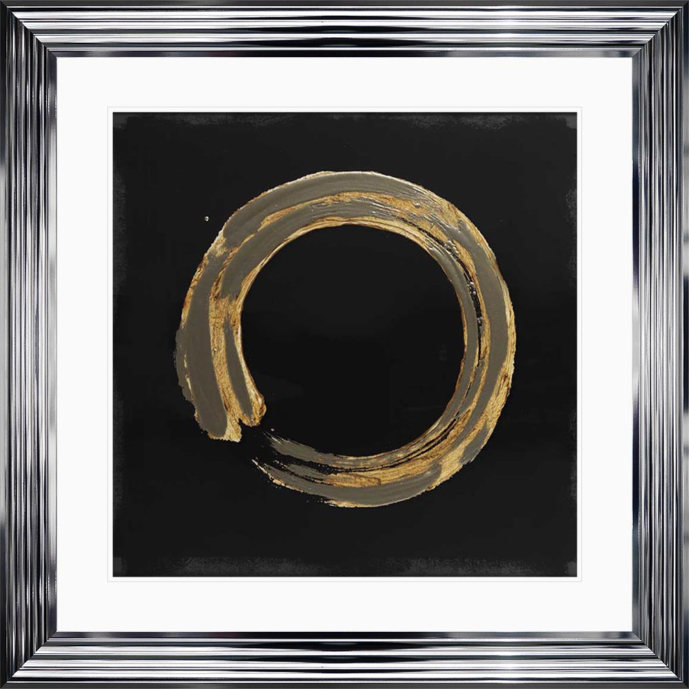 Gold Zen Circle On Black 1 with White Mount Framed Wall Art