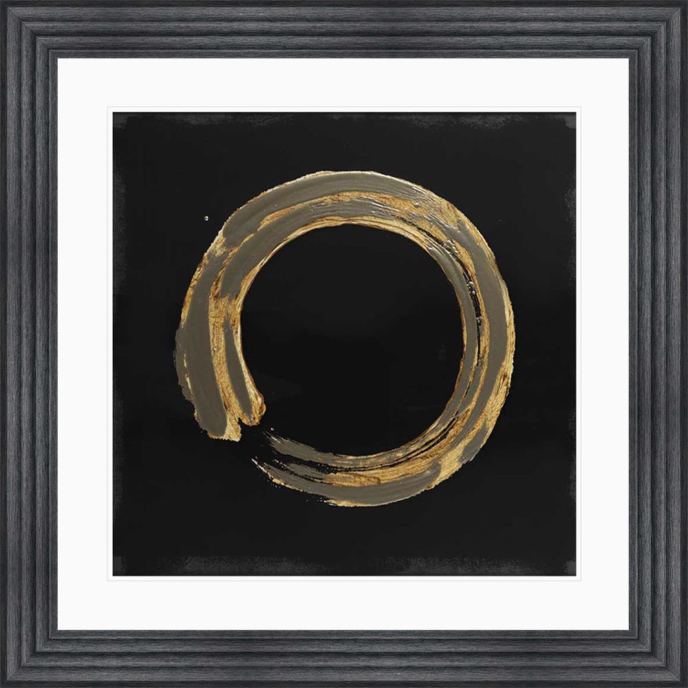 Gold Zen Circle On Black 1 with White Mount Framed Wall Art