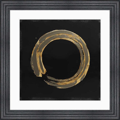Gold Zen Circle On Black 1 with White Mount Framed Wall Art