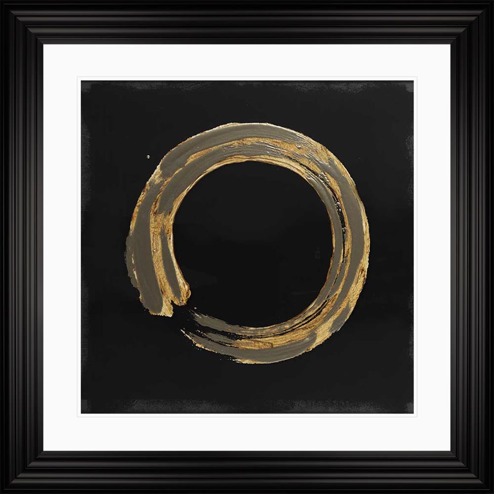 Gold Zen Circle On Black 1 with White Mount Framed Wall Art