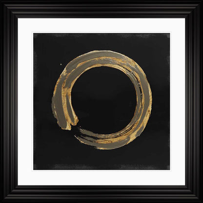 Gold Zen Circle On Black 1 with White Mount Framed Wall Art