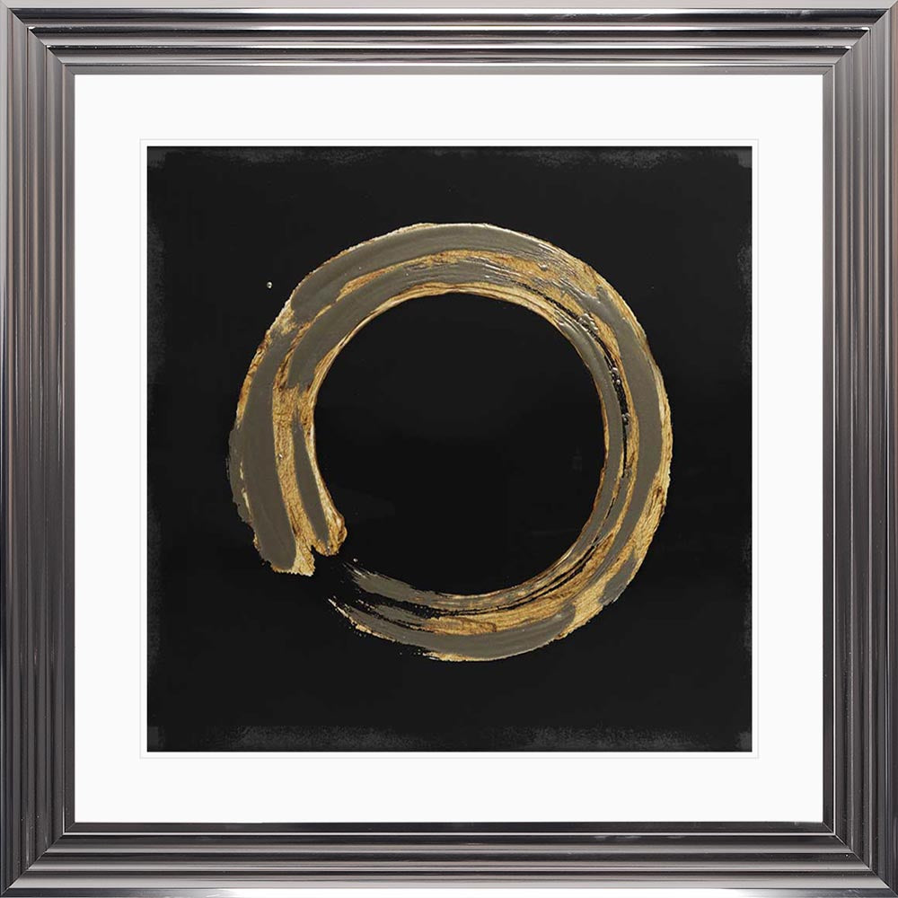 Gold Zen Circle On Black 1 with White Mount Framed Wall Art