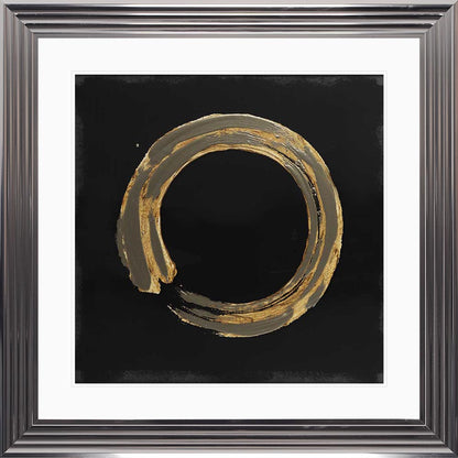 Gold Zen Circle On Black 1 with White Mount Framed Wall Art