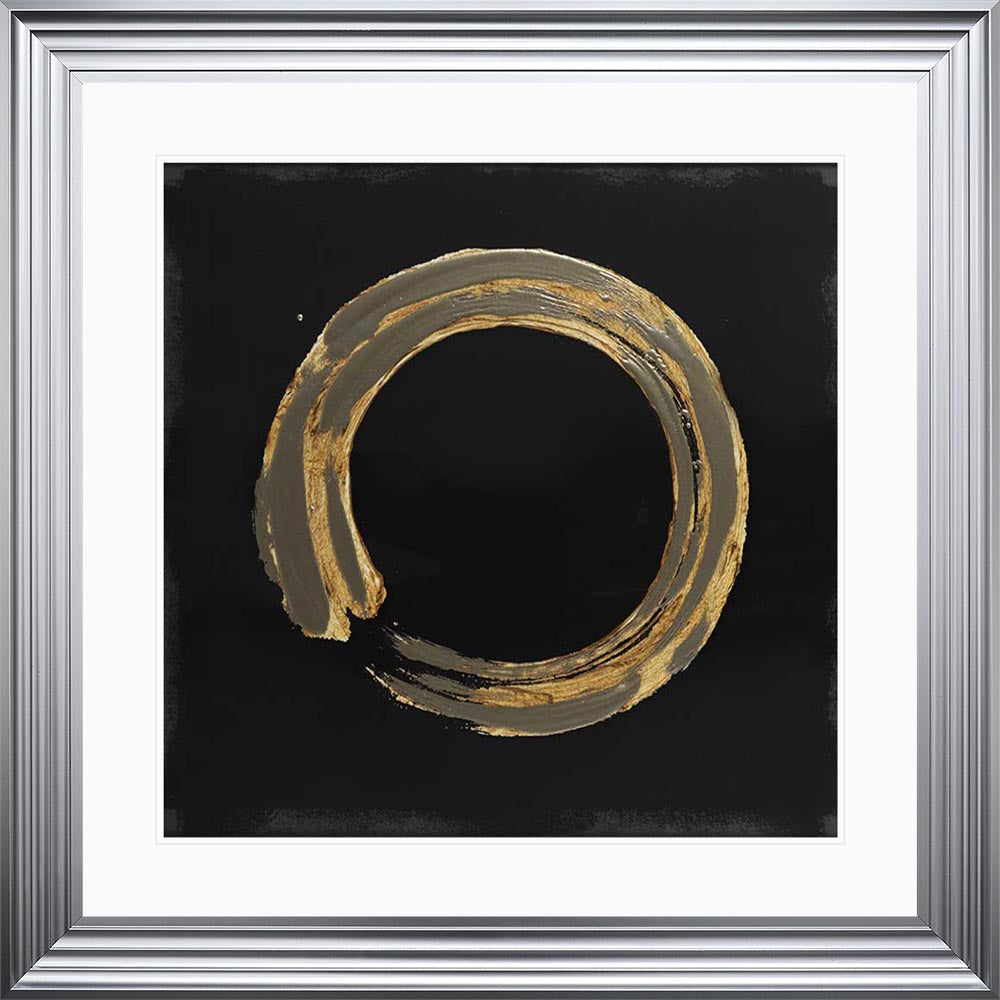 Gold Zen Circle On Black 1 with White Mount Framed Wall Art