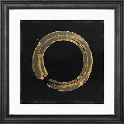 Gold Zen Circle On Black 1 with White Mount Framed Wall Art