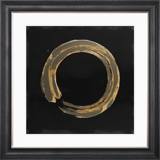 Gold Zen Circle On Black 1 with White Mount Framed Wall Art