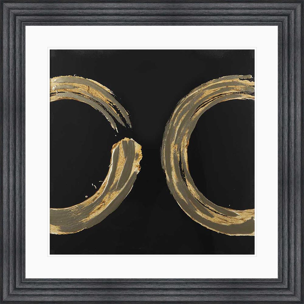 Gold Zen Circle On Black 2 with White Mount Framed Wall Art